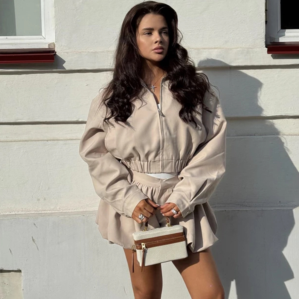 Setelan Pendek Wanita 2 Potong - Vintage Fashion Jacket ulasan dan harga