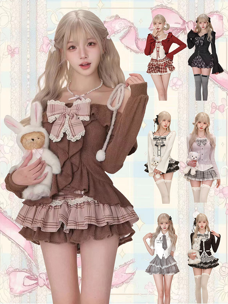 Set 2 Potong Gaya Preppy Vinta - Vintage Fashion Outfit ulasan dan harga